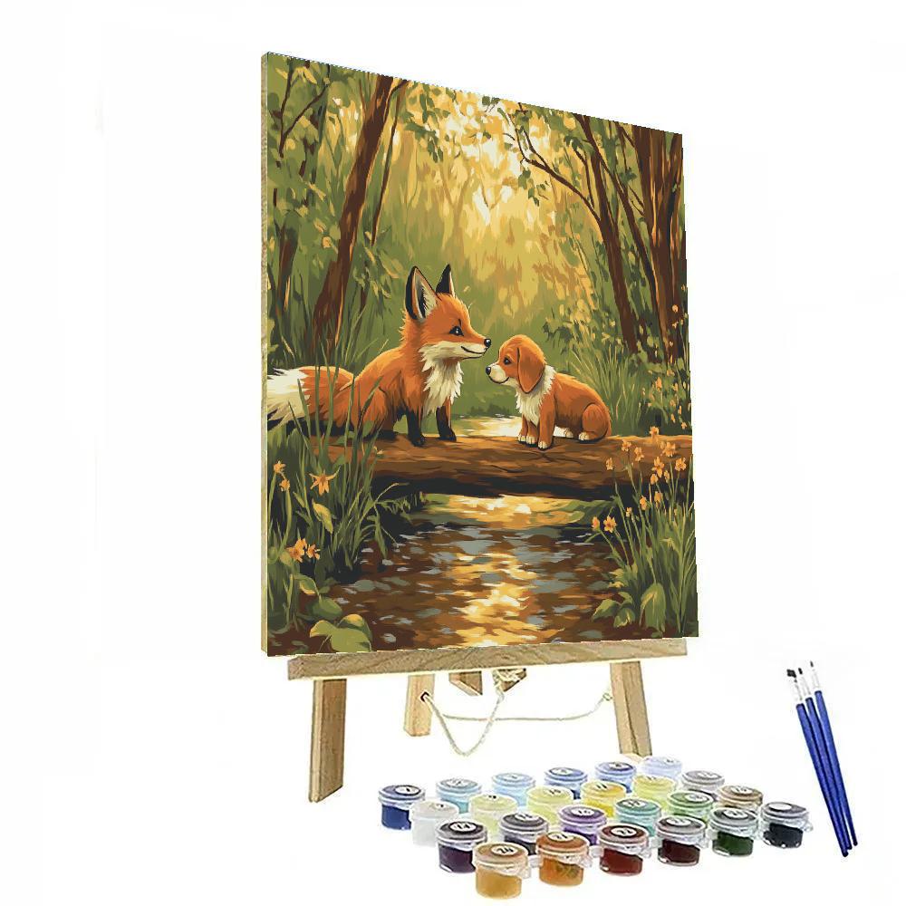 Tod And Copper Forest Log Bridge Meet Disney Inspired Painting by numbers kit