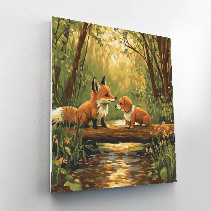 Tod And Copper Forest Log Bridge Meet Disney Inspired Painting by numbers kit
