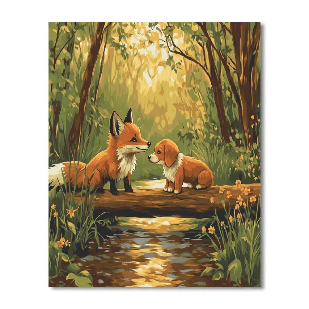 Tod And Copper Forest Log Bridge Meet Disney Inspired Painting by numbers kit