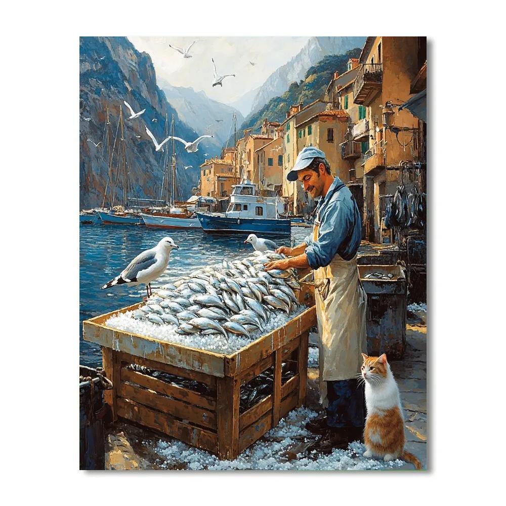 Massimo Luca Harbor Fish Market Morning Disney Inspired DIY paint by numbers