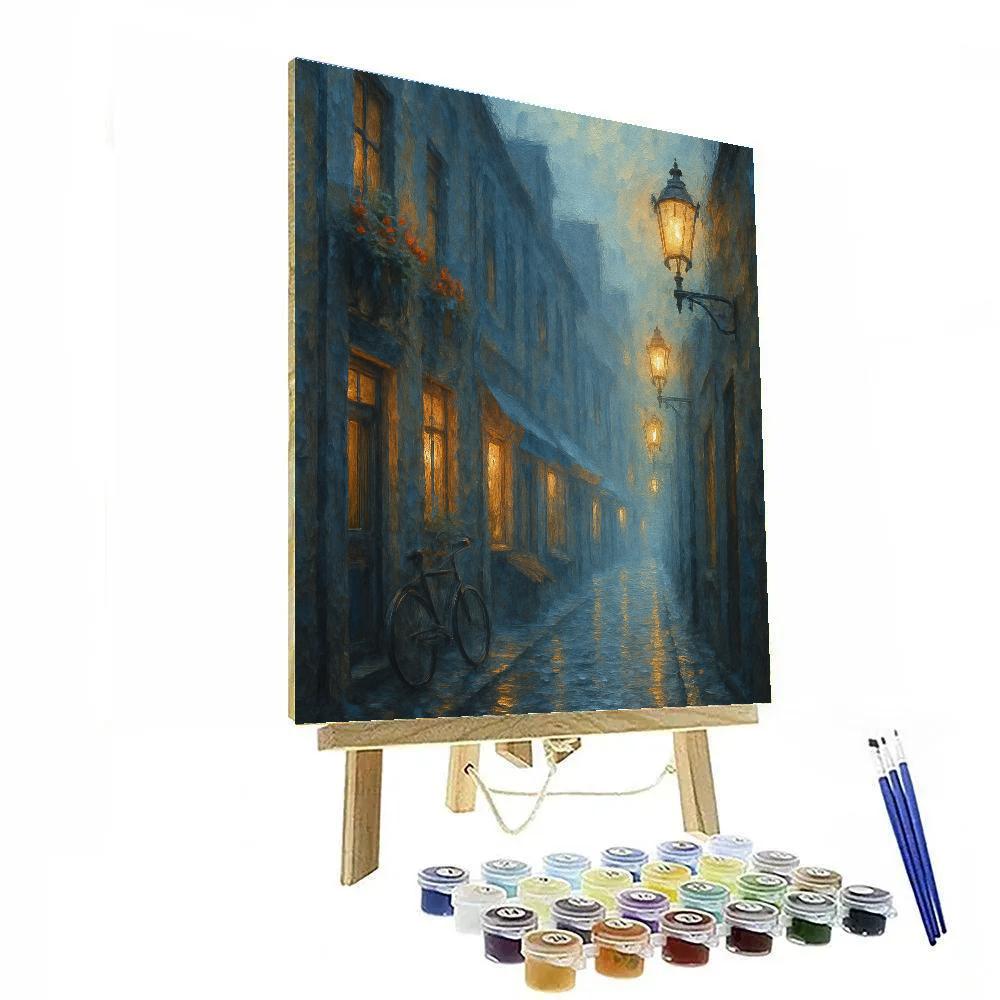 Misty Lantern Alley After The Rain Painting by numbers kit