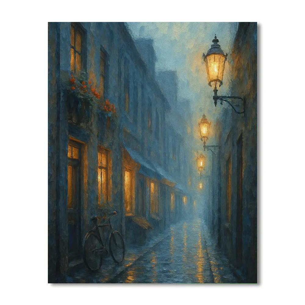 Misty Lantern Alley After The Rain Painting by numbers kit