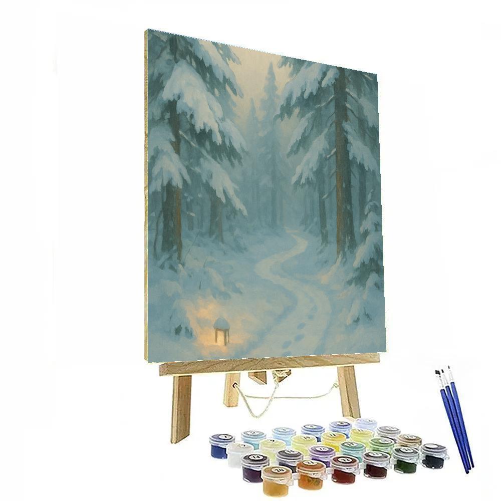 Lantern Path Through Snowy Hemlocks paint by number