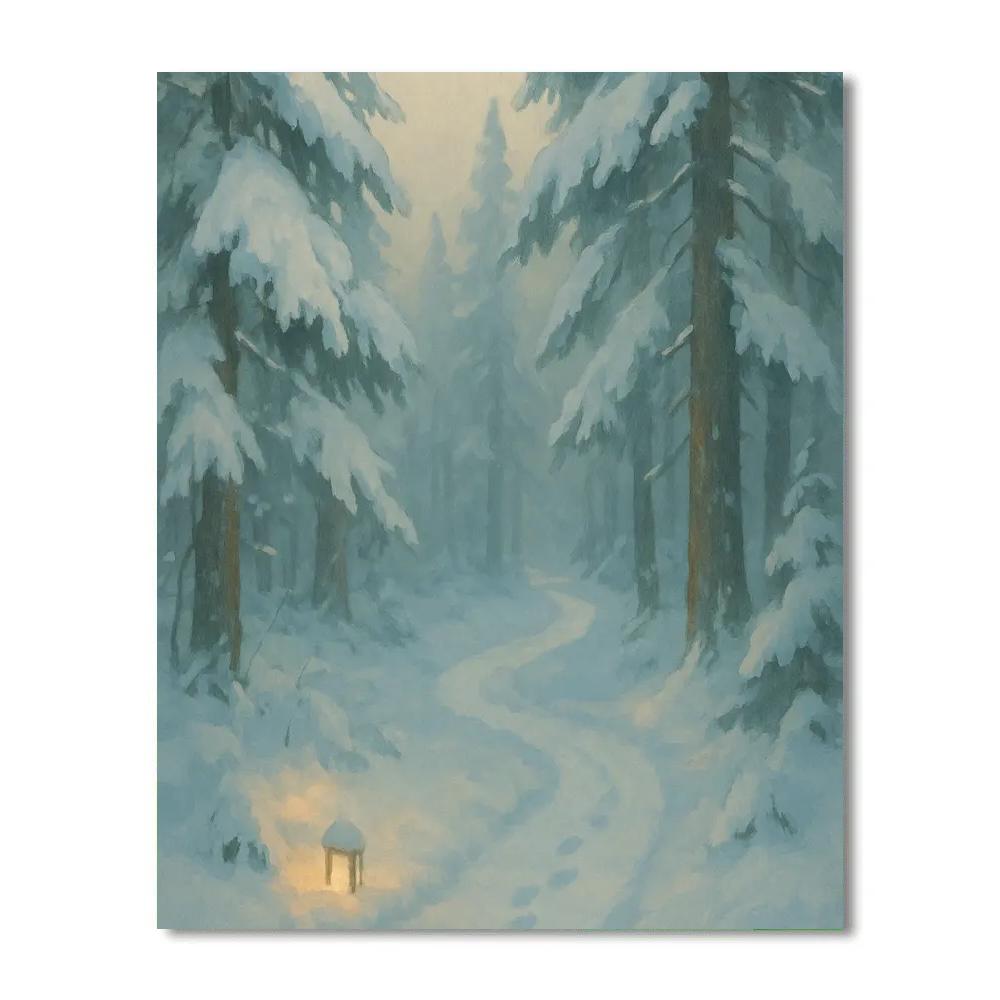 Lantern Path Through Snowy Hemlocks paint by number