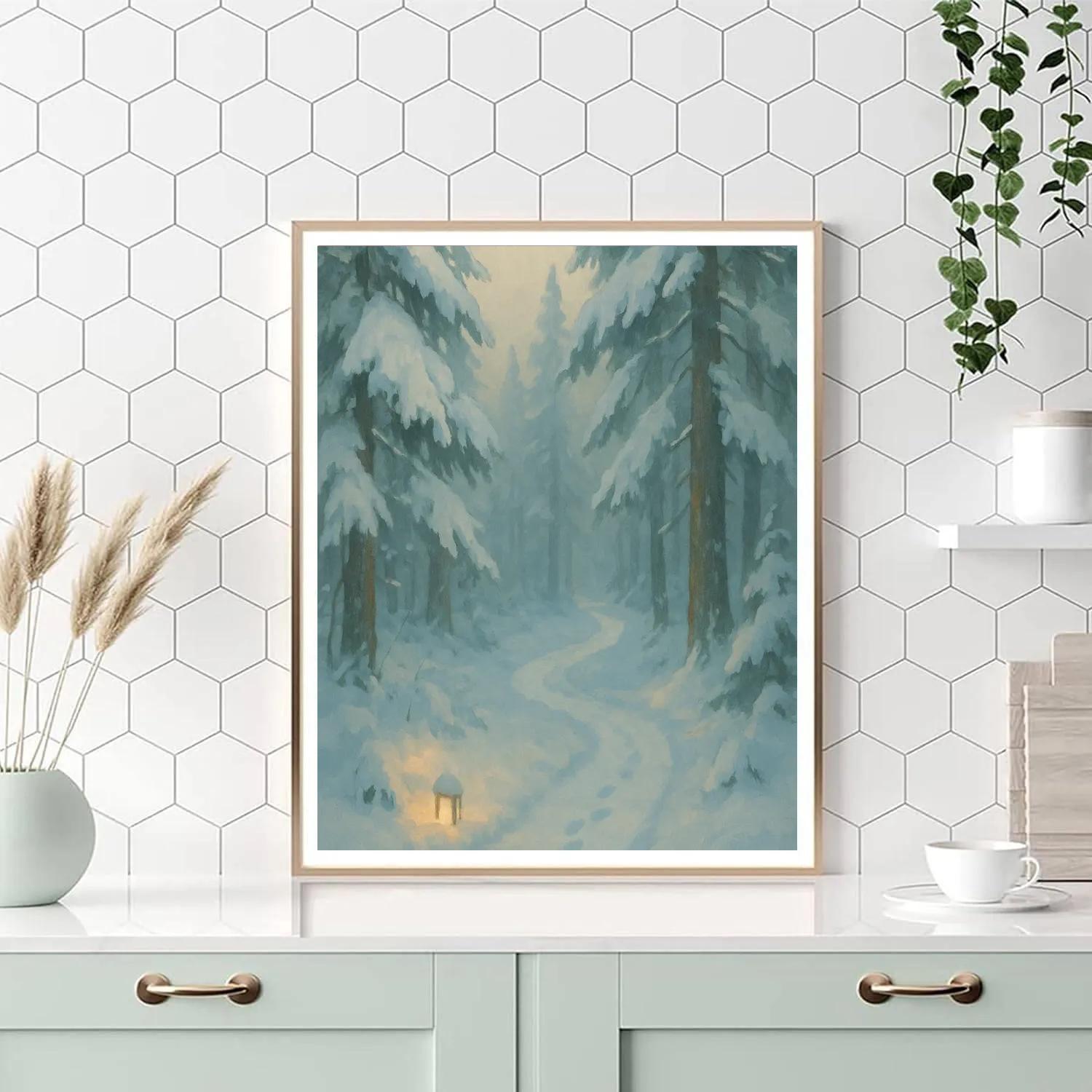 Lantern Path Through Snowy Hemlocks paint by number