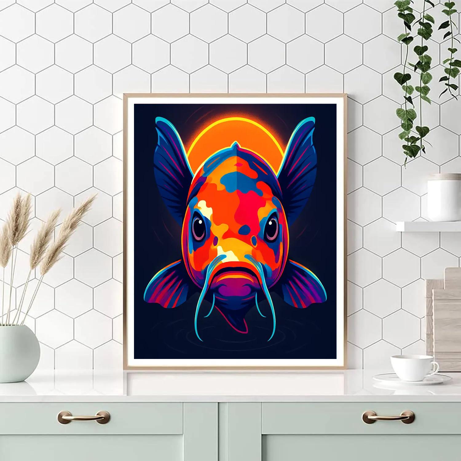Prismatic Koi Samurai Gaze Paint by numbers art