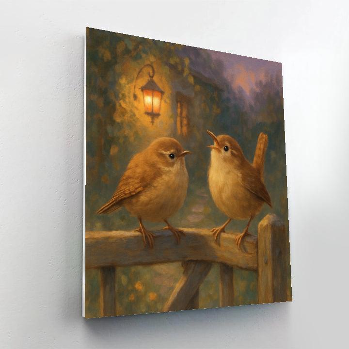 Lantern Light Wrens At The Cottage Gate paint by color