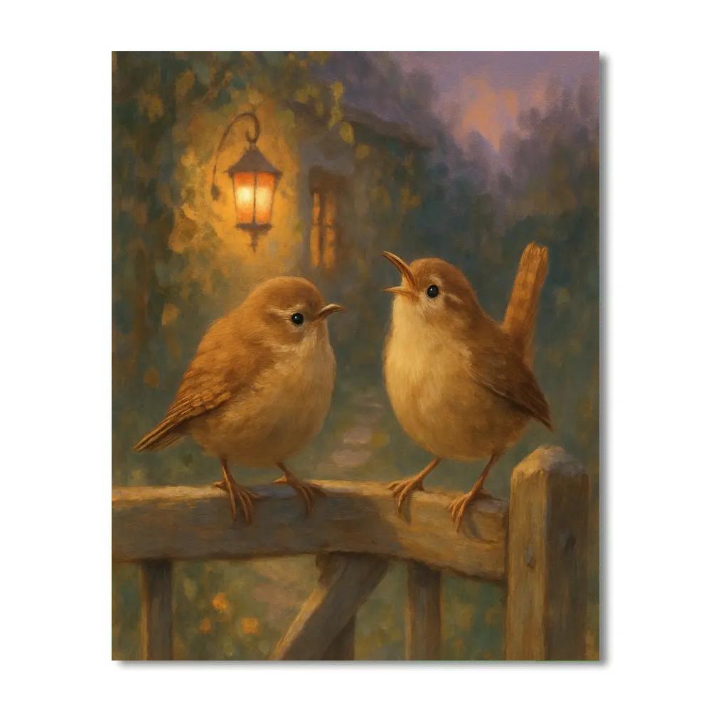 Lantern Light Wrens At The Cottage Gate paint by color