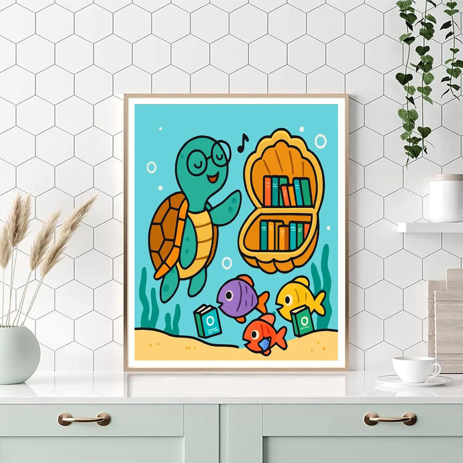 Underwater Library Of The Singing Turtle painting number kit