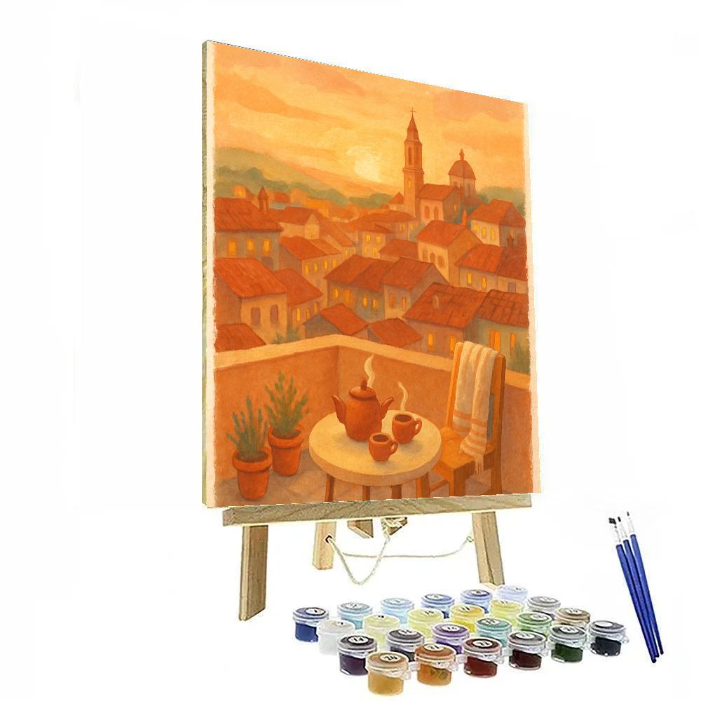 Golden Hour Rooftop Tea Above The Old Town painting number kit