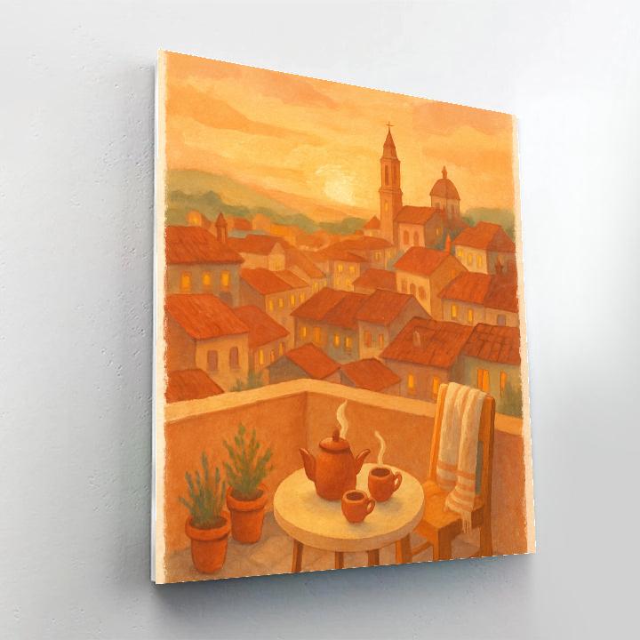 Golden Hour Rooftop Tea Above The Old Town painting number kit