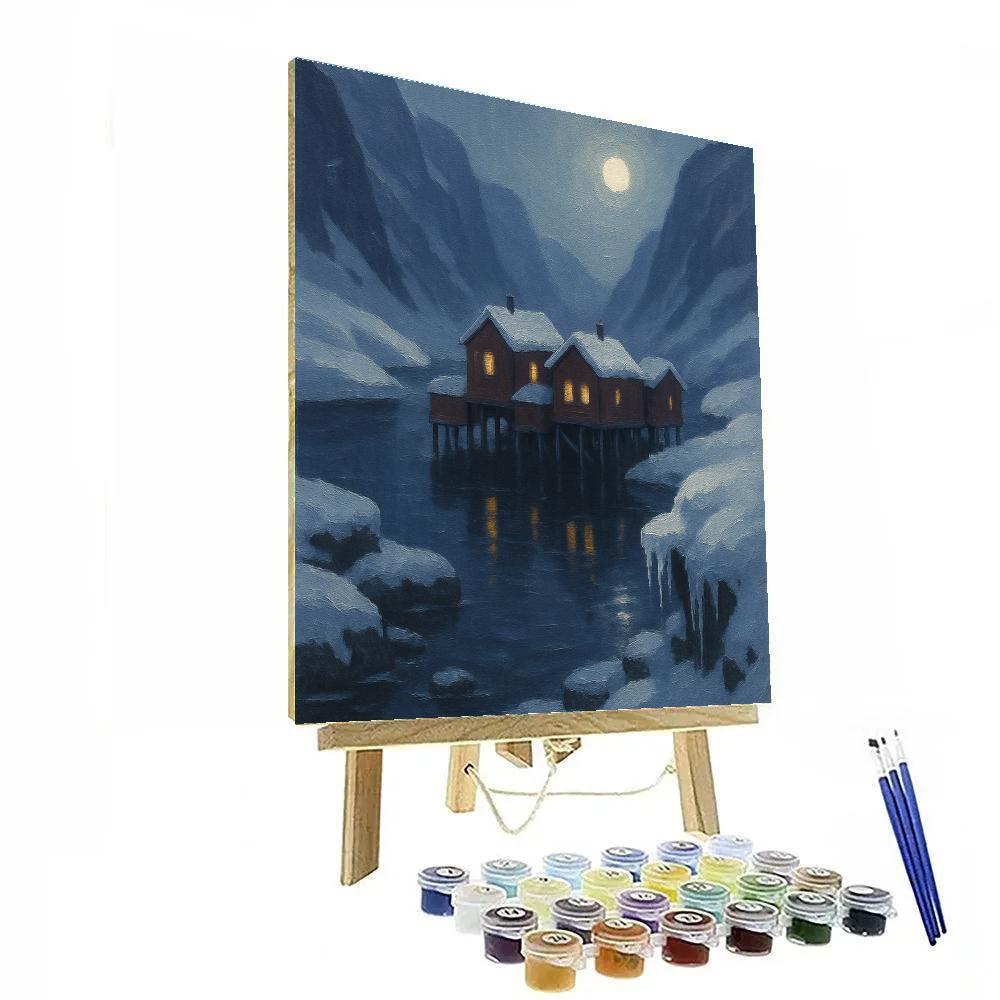 Moonlit Fjord And Sleeping Fishing Huts Paint by numbers kits