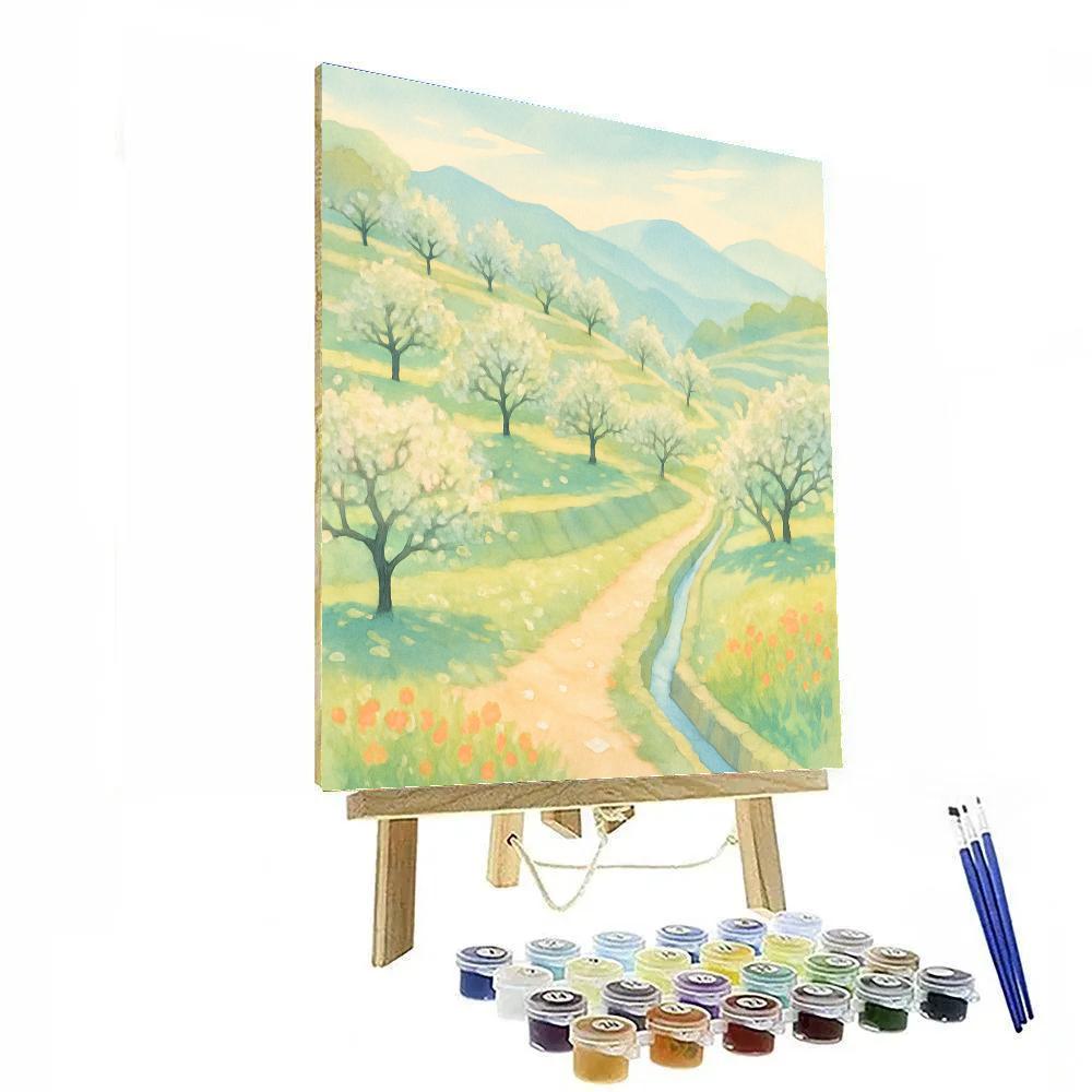 Sunlit Terraced Orchard In Spring paint by number