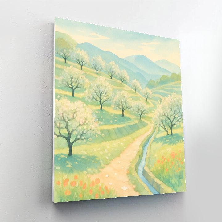 Sunlit Terraced Orchard In Spring paint by number