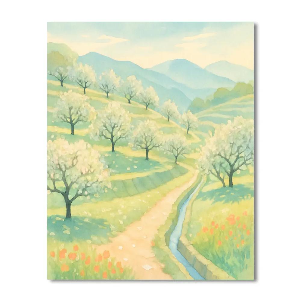 Sunlit Terraced Orchard In Spring paint by number