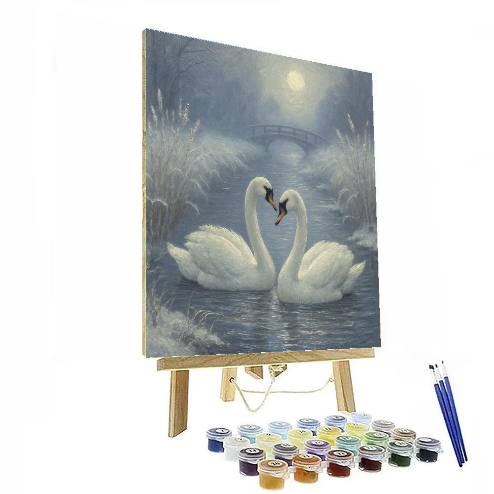 Moonlit Swans In A Frost Quiet Canal DIY paint by numbers