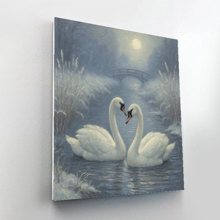 Moonlit Swans In A Frost Quiet Canal DIY paint by numbers
