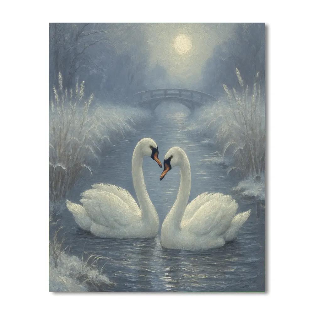 Moonlit Swans In A Frost Quiet Canal DIY paint by numbers