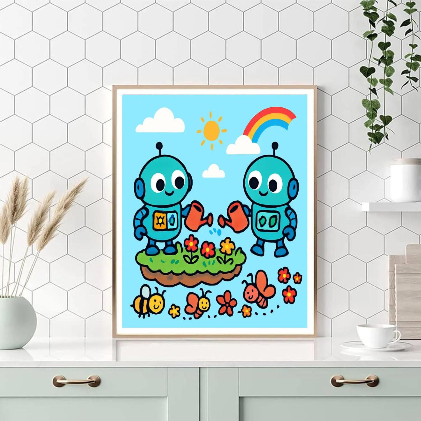 Sky Garden Robots And Pollinator Parade DIY paint by numbers