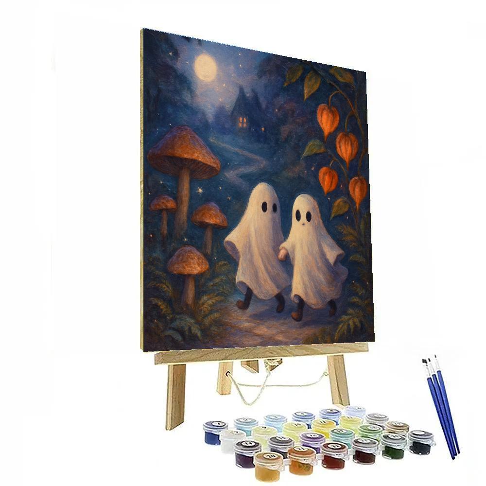 Moonlit Mushroom Garden With Friendly Ghosts Number painting