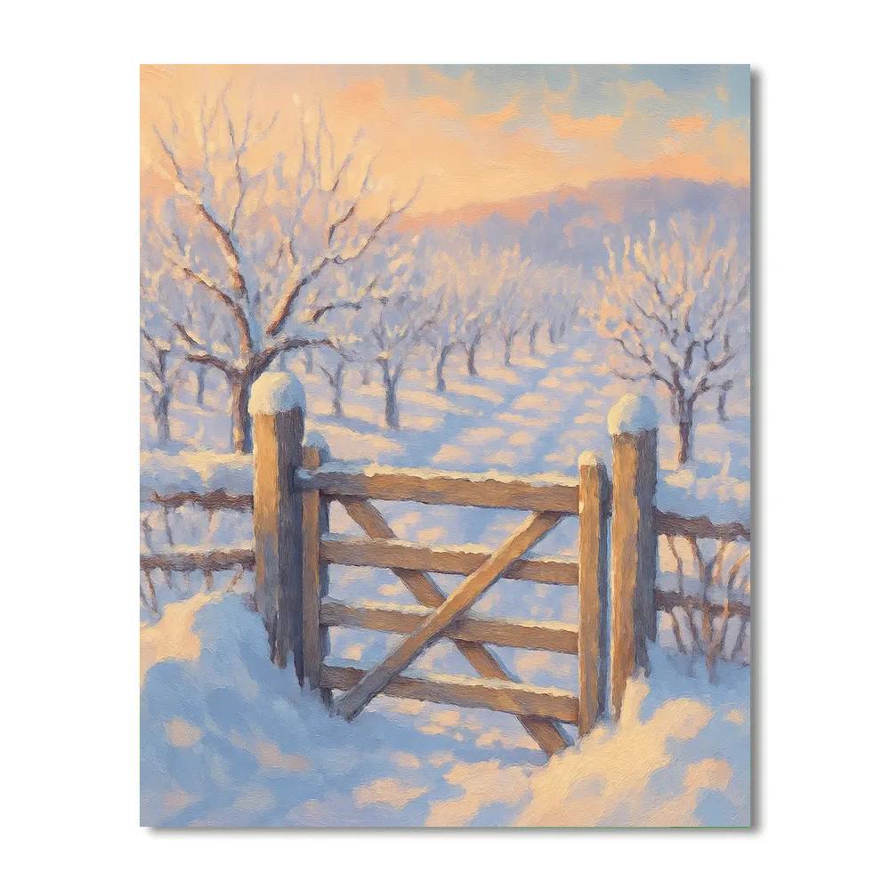 Sunrise Over The Frosted Orchard Gate Paint by numbers art