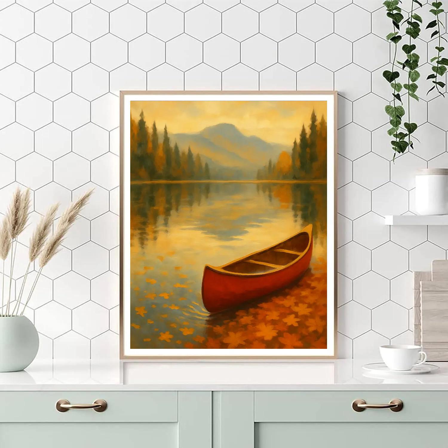 Autumn Canoe Under Maple Drift paint by numbers