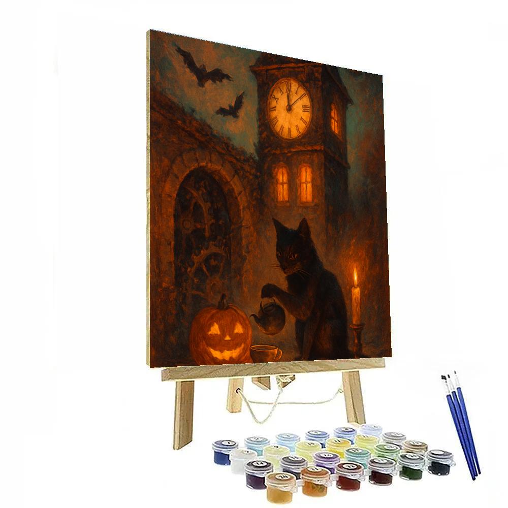 Cozy Haunted Clocktower Tea Break paint by numbers