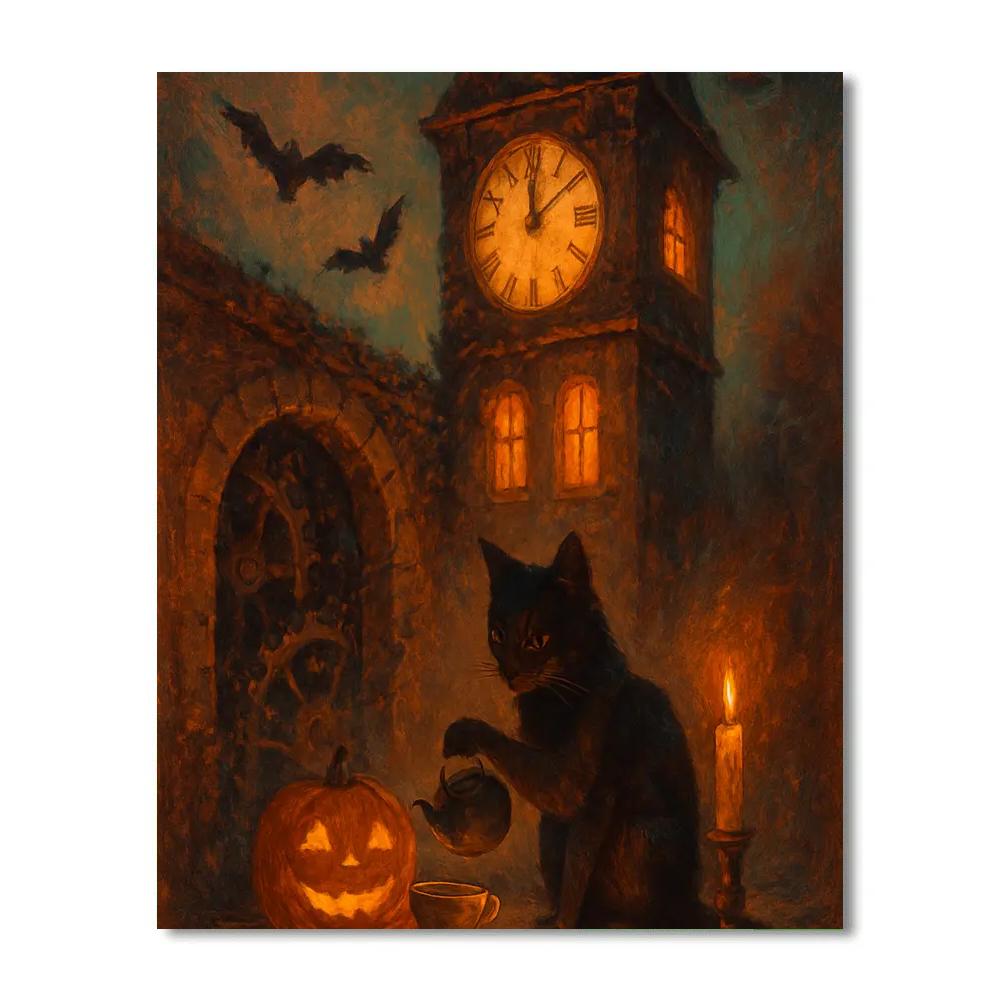 Cozy Haunted Clocktower Tea Break paint by numbers