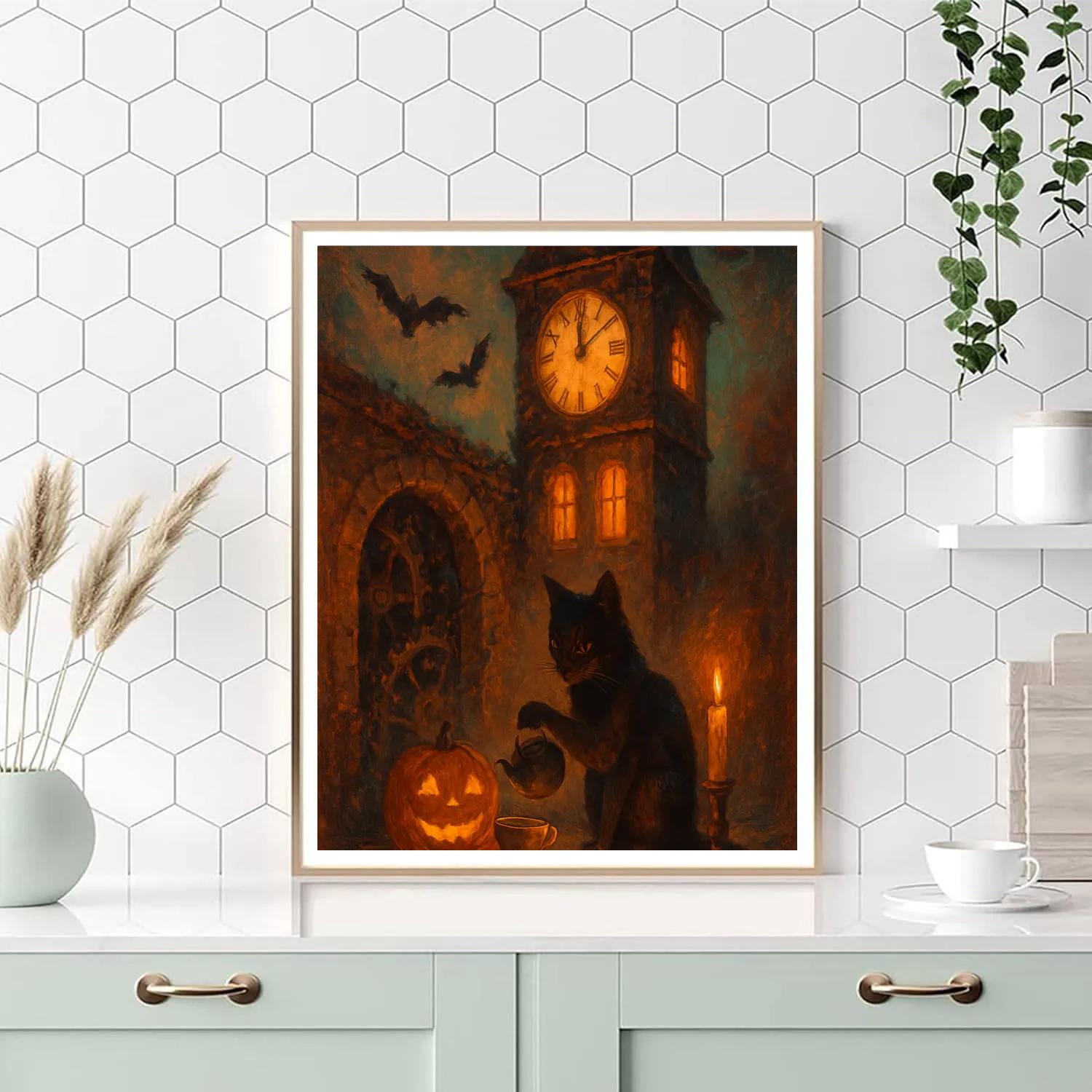 Cozy Haunted Clocktower Tea Break paint by numbers