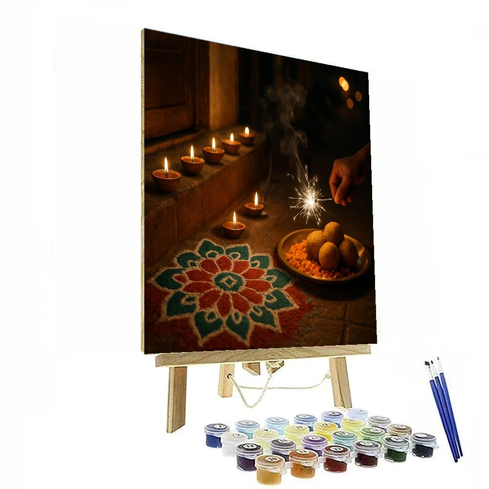 Diwali Diyas At A Delhi Doorstep Paint by numbers kits