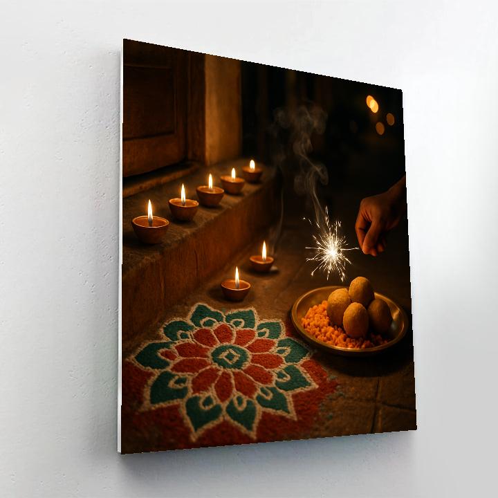 Diwali Diyas At A Delhi Doorstep Paint by numbers kits