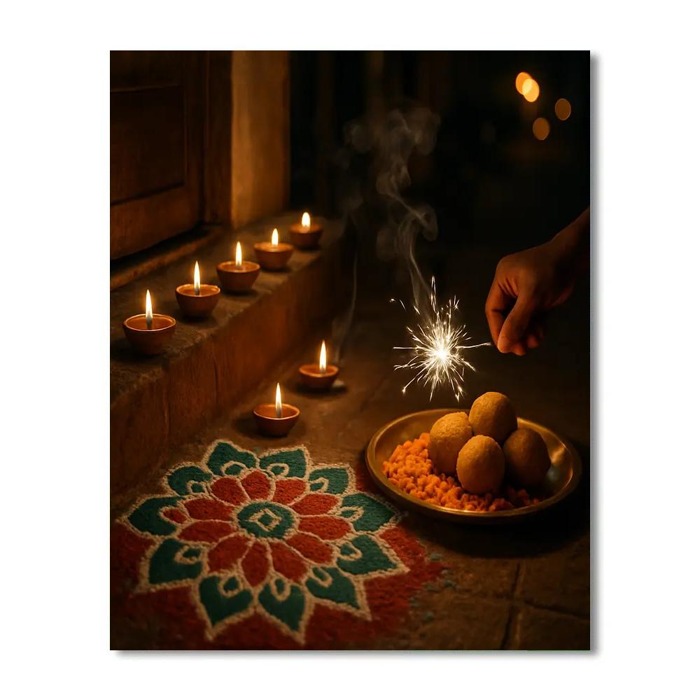 Diwali Diyas At A Delhi Doorstep Paint by numbers kits