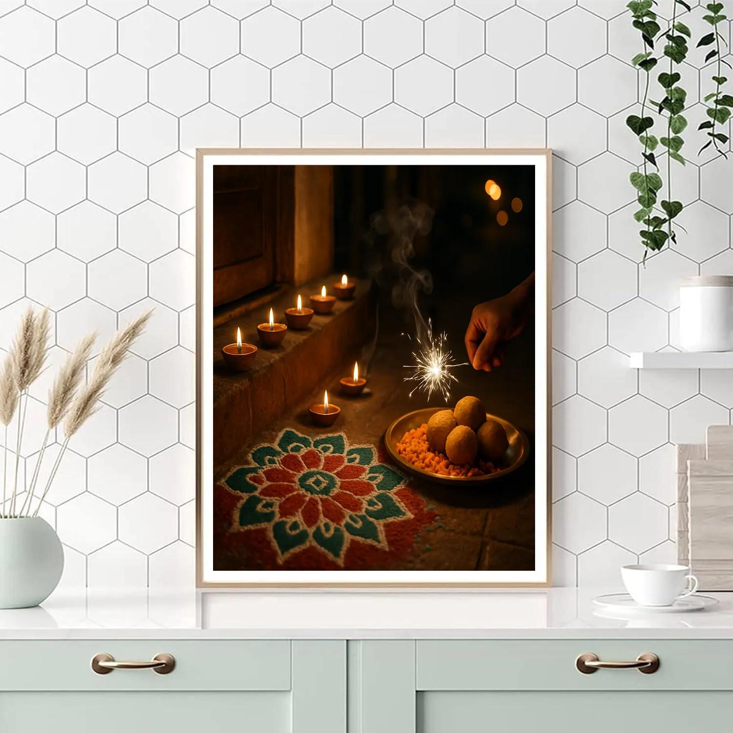 Diwali Diyas At A Delhi Doorstep Paint by numbers kits