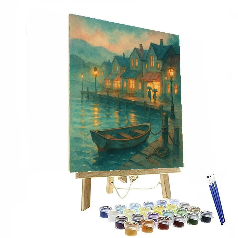 Harbor Shops At Twilight With Painted Reflections paint by number