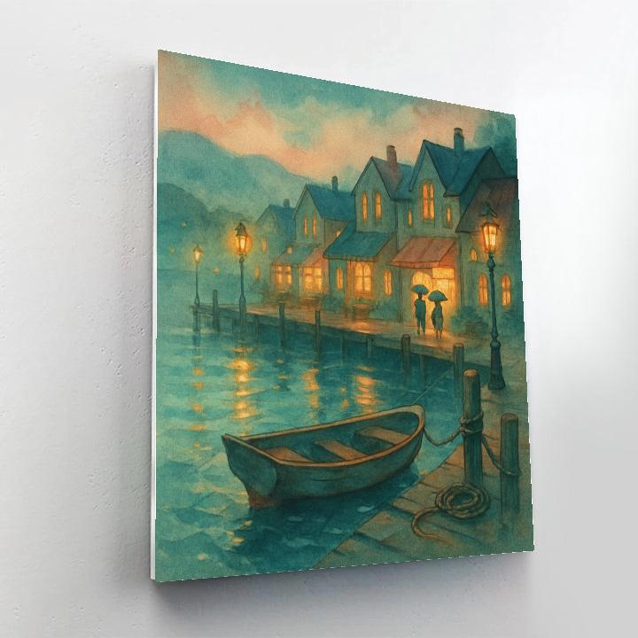 Harbor Shops At Twilight With Painted Reflections paint by number