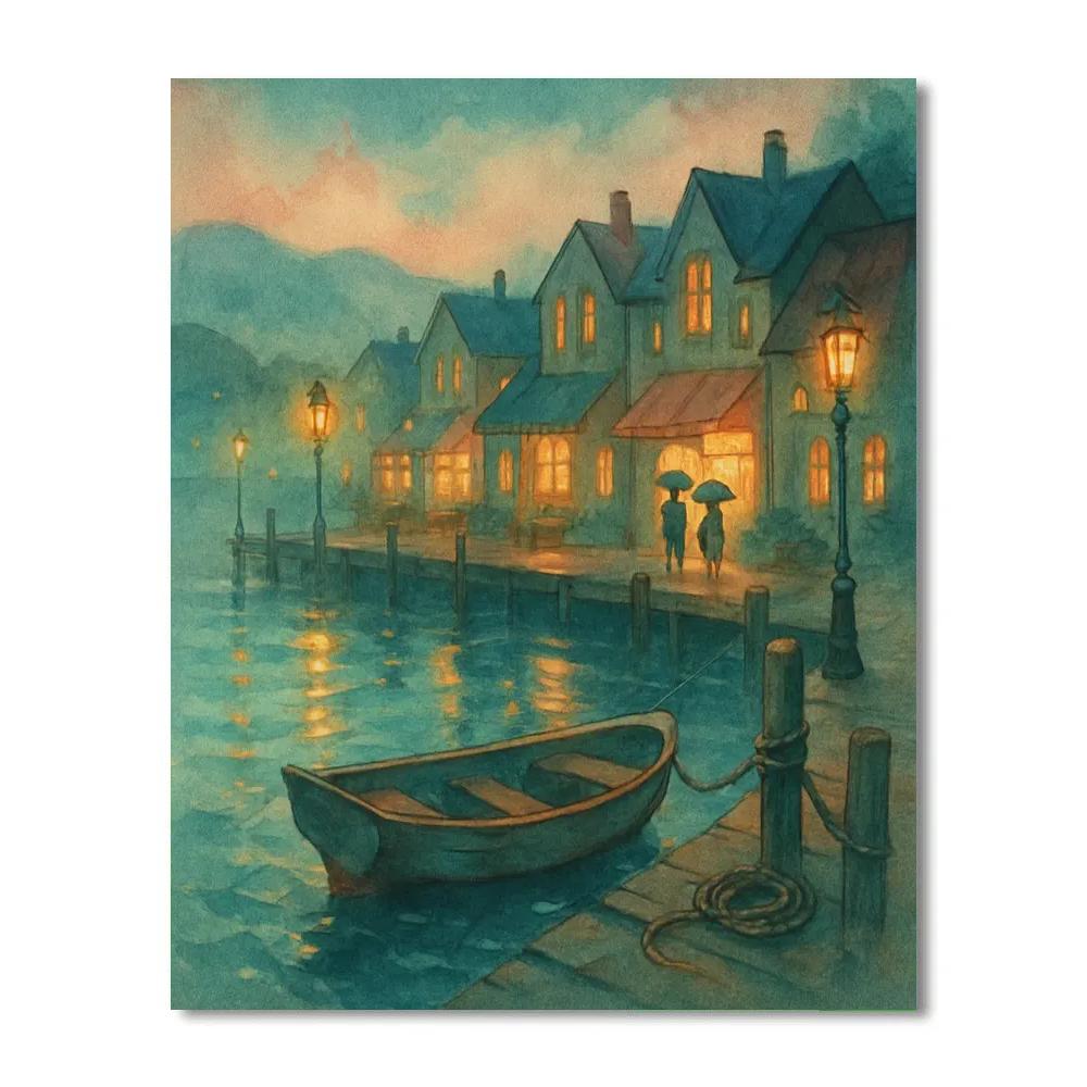 Harbor Shops At Twilight With Painted Reflections paint by number
