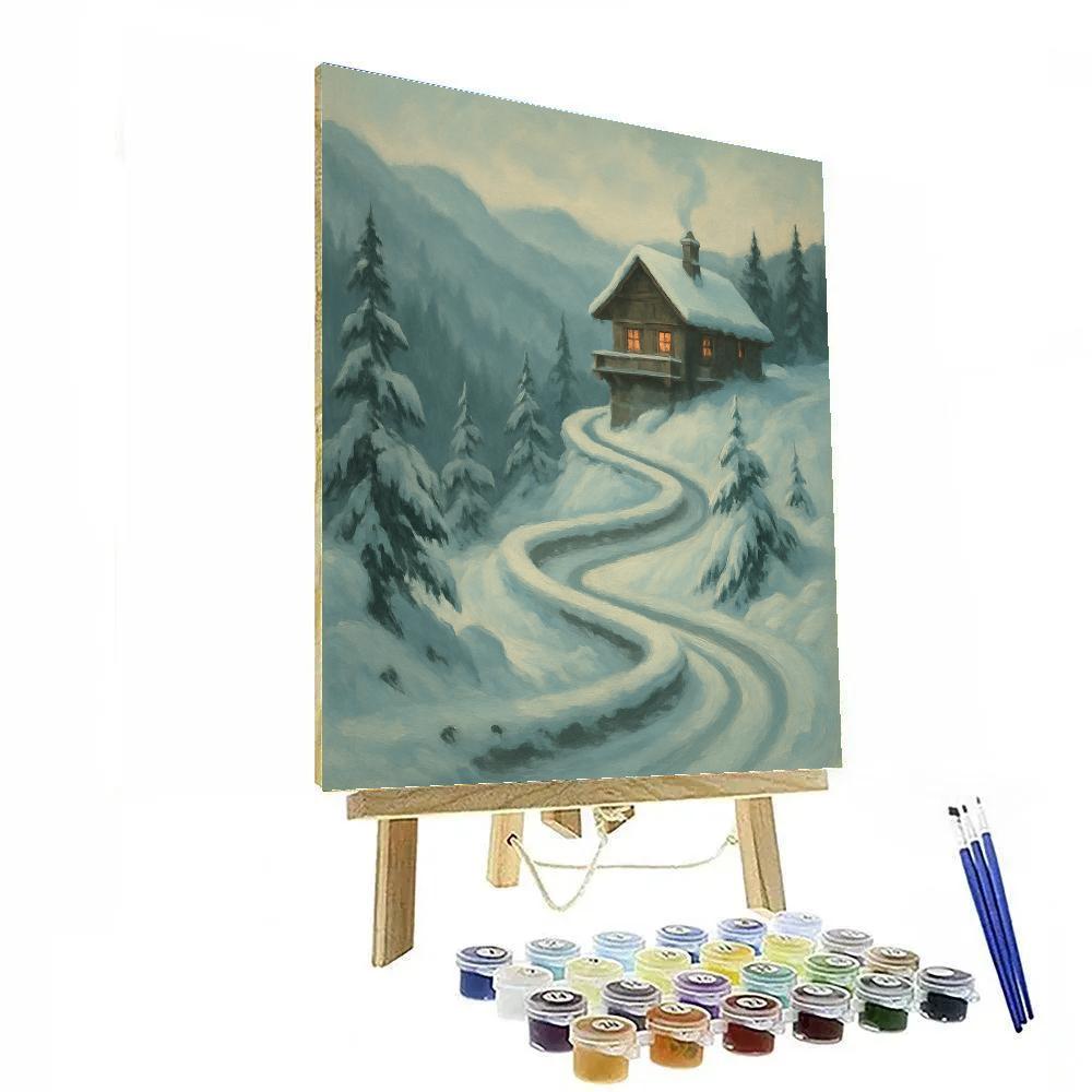 Cozy Chalet Above A Frozen Switchback Road Painting by numbers kit