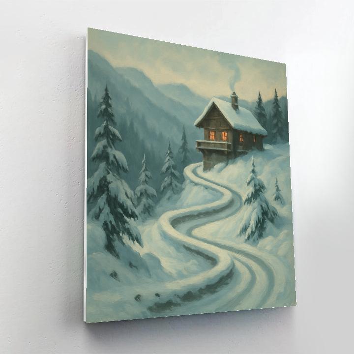 Cozy Chalet Above A Frozen Switchback Road Painting by numbers kit