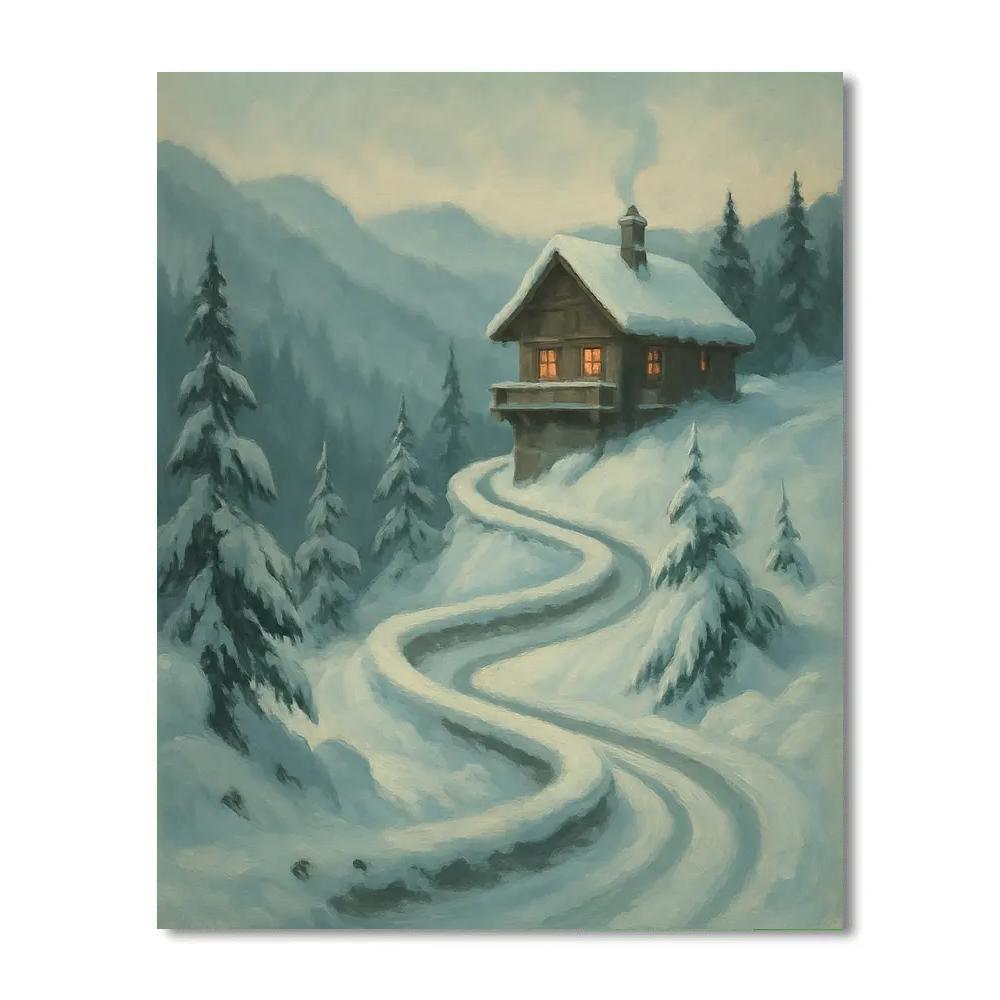 Cozy Chalet Above A Frozen Switchback Road Painting by numbers kit
