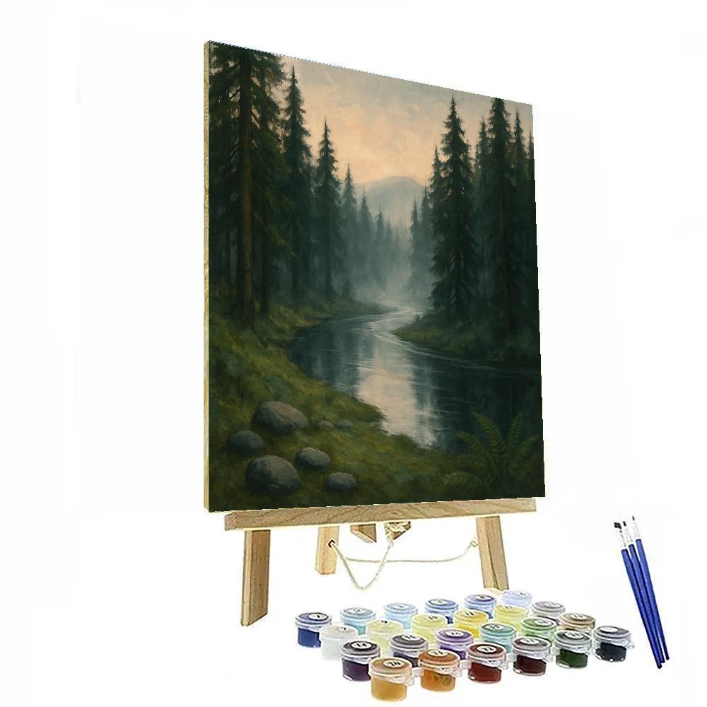 Misty Cedar River Bend At Dawn Paint by numbers kits
