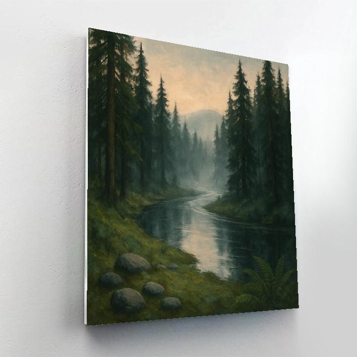 Misty Cedar River Bend At Dawn Paint by numbers kits