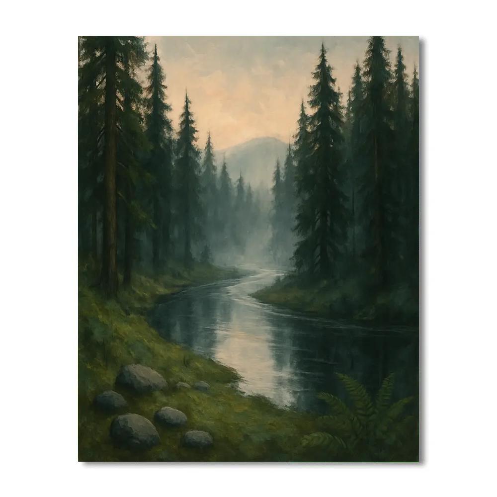 Misty Cedar River Bend At Dawn Paint by numbers kits