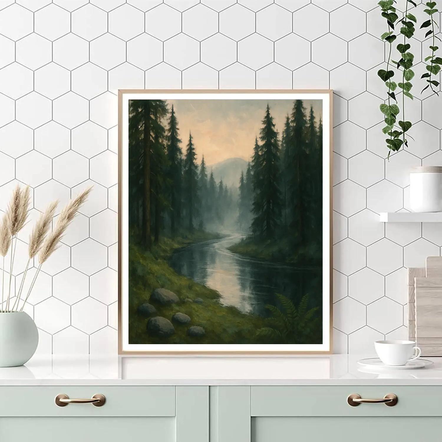 Misty Cedar River Bend At Dawn Paint by numbers kits