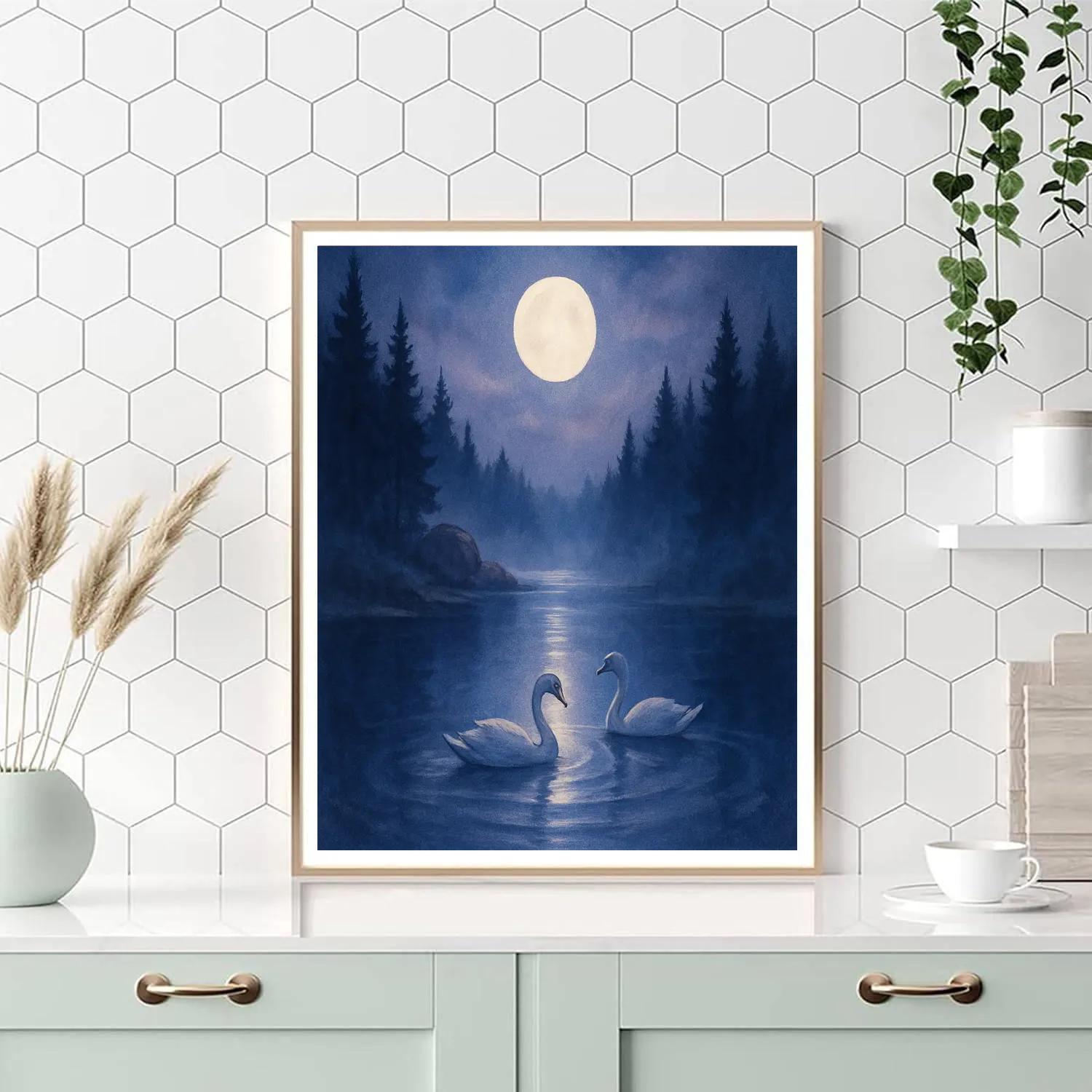 Moonrise Over The Glass Pond Hollow paint by numbers
