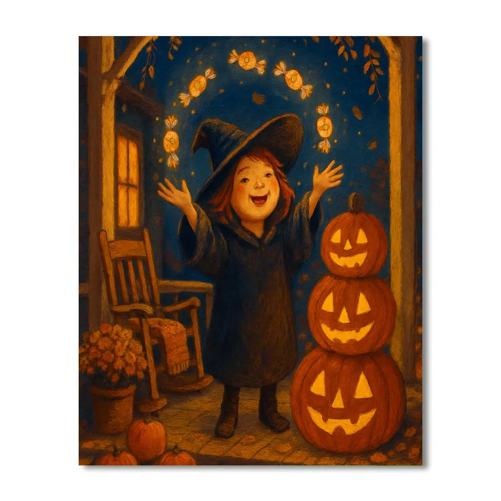 Autumn Porch With Floating Candy Lanterns Painting by numbers kit