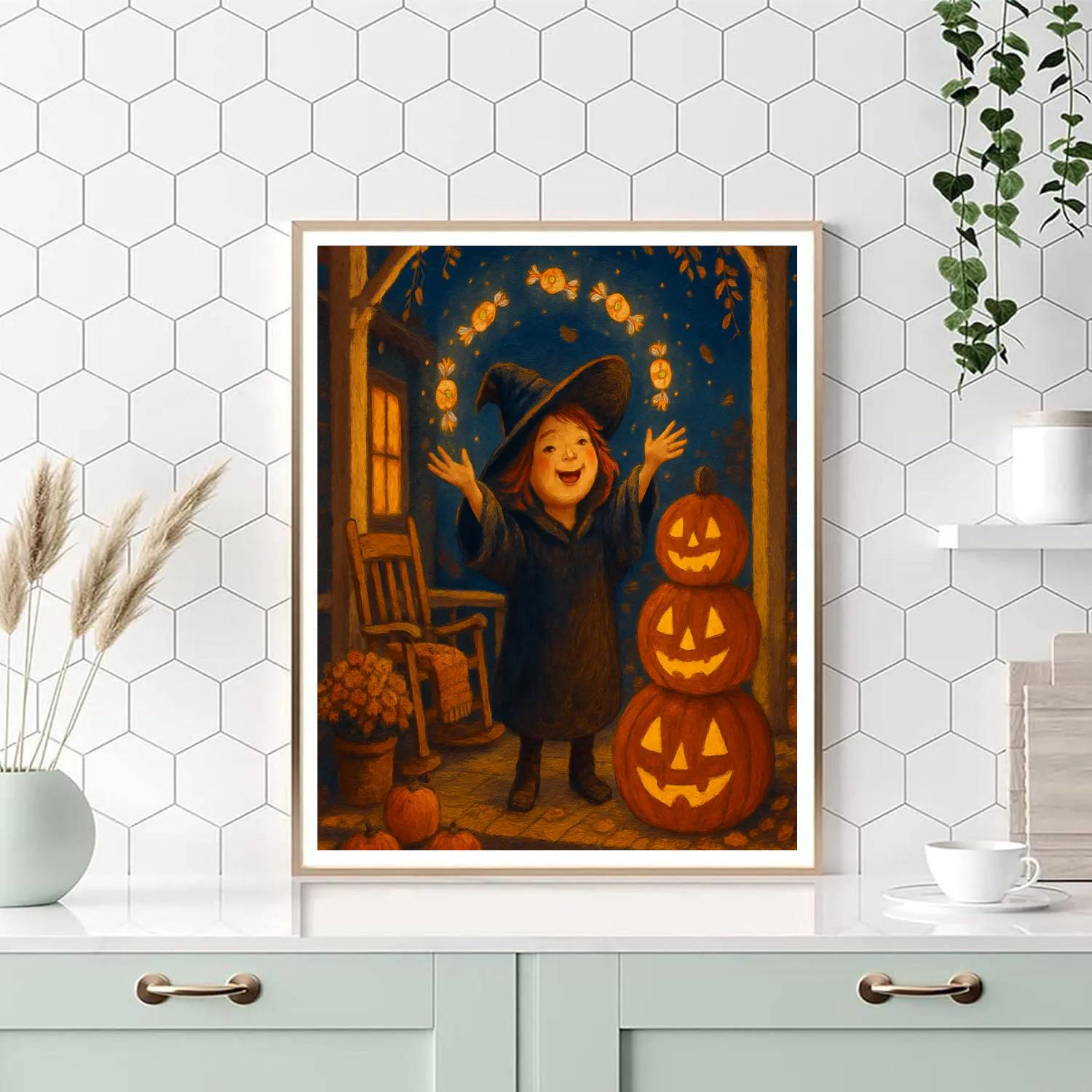 Autumn Porch With Floating Candy Lanterns Painting by numbers kit