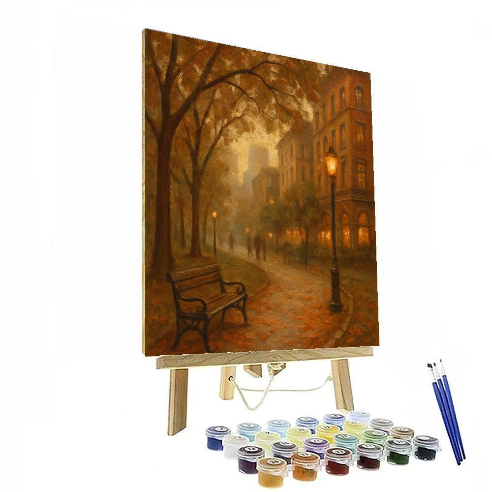 Autumn Park Path Framed By City Windows paint by color