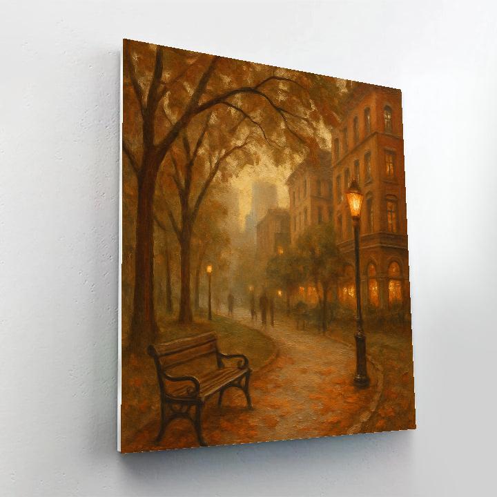 Autumn Park Path Framed By City Windows paint by color
