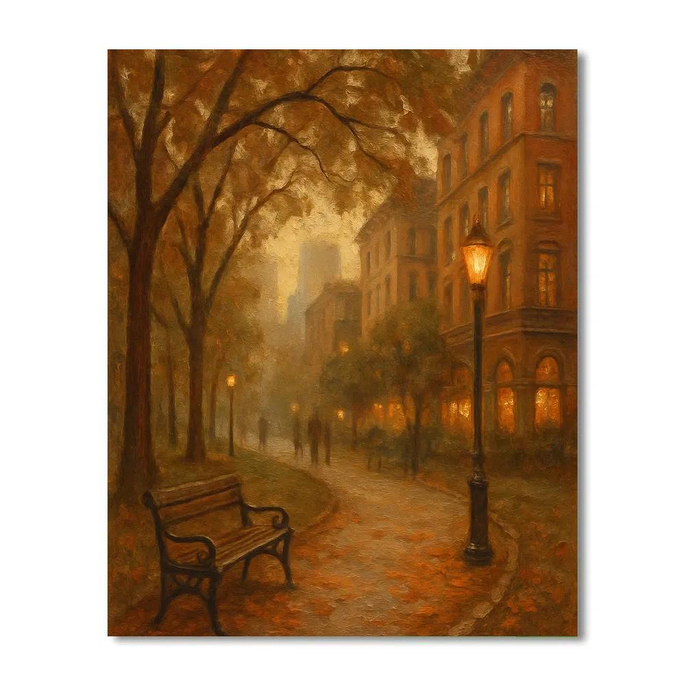 Autumn Park Path Framed By City Windows paint by color