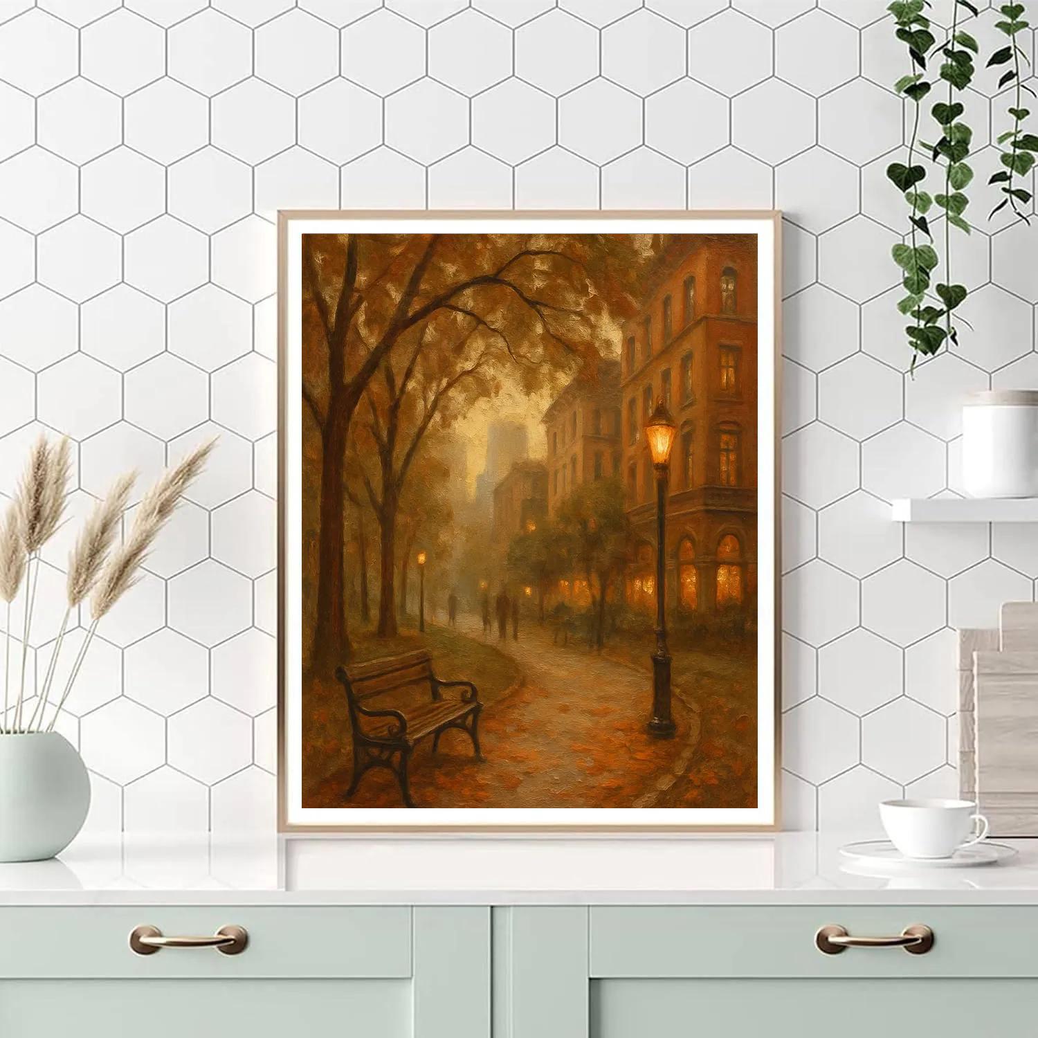 Autumn Park Path Framed By City Windows paint by color